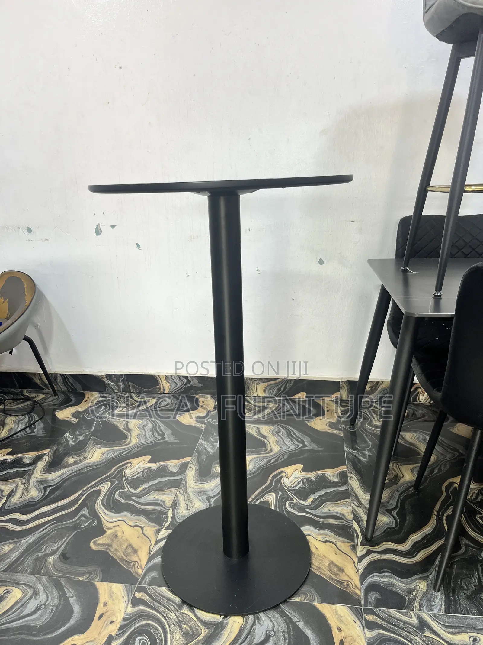 Modern Round Black Bar Table - High-Top Bistro Counter Desk