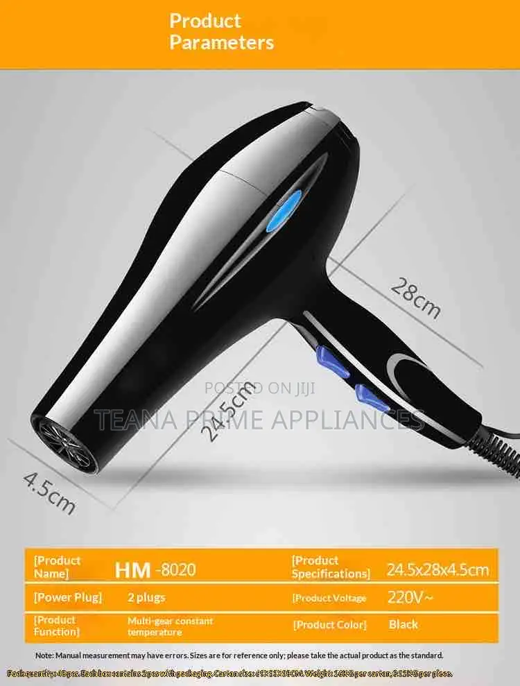 Professional Hair Dryer Hm-8020 High Power Fast Drying ,5 Heat Setting