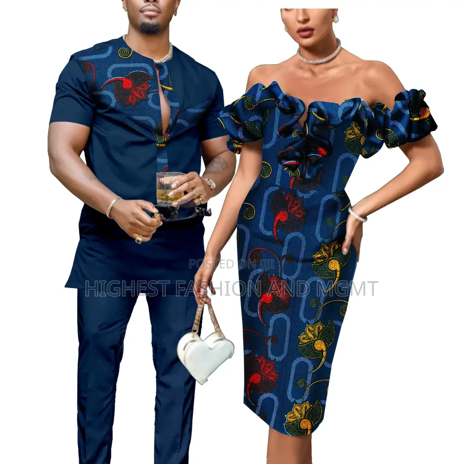 Short Sleeve Shirt and Pant and Print Off Shoulder Dress