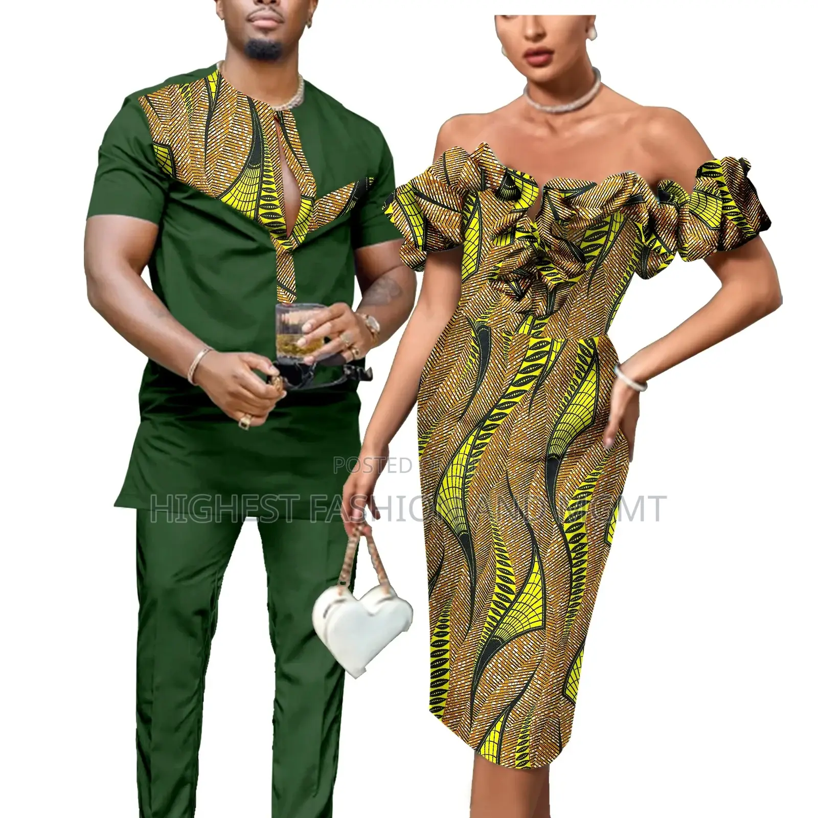Short Sleeve Shirt and Pant and Print Off Shoulder Dress