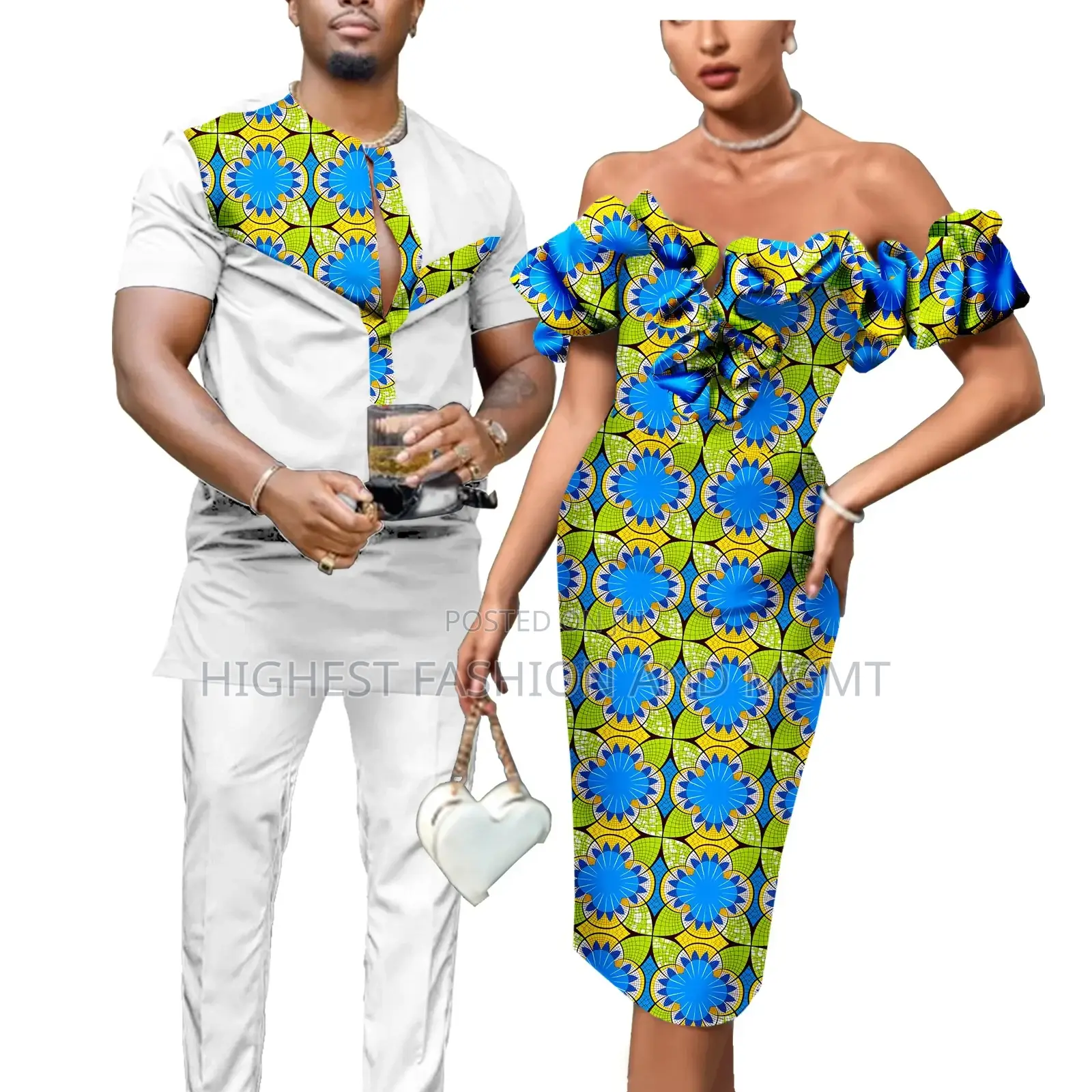 Short Sleeve Shirt and Pant and Print Off Shoulder Dress