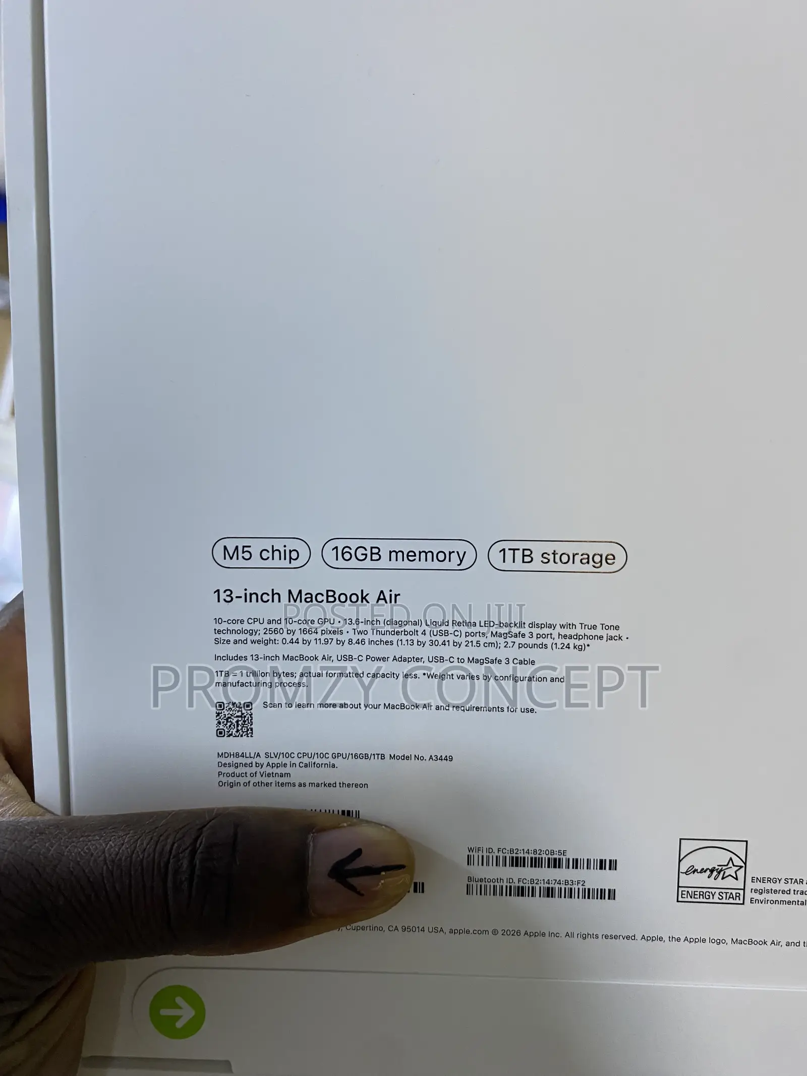 New Laptop Apple MacBook Air 2026 M5 16GB Apple M5 SSD 1T