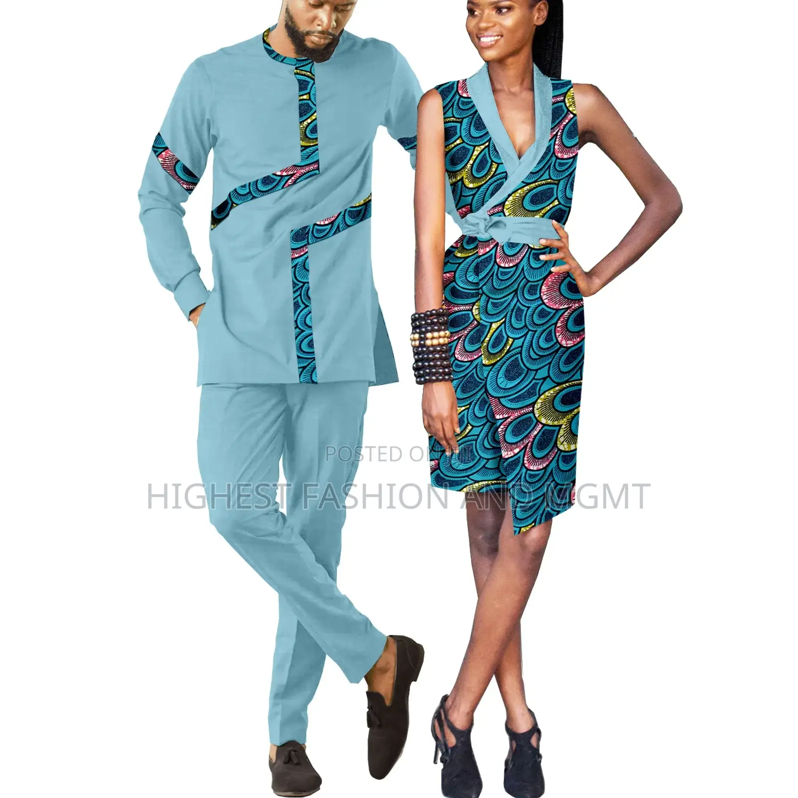 Different Print and Dashiki Outfit for Couples - Style 432