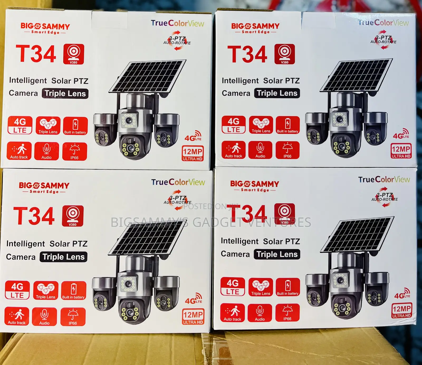 V380 Triple Lens With 3 PTZ Solar 4g Camera
