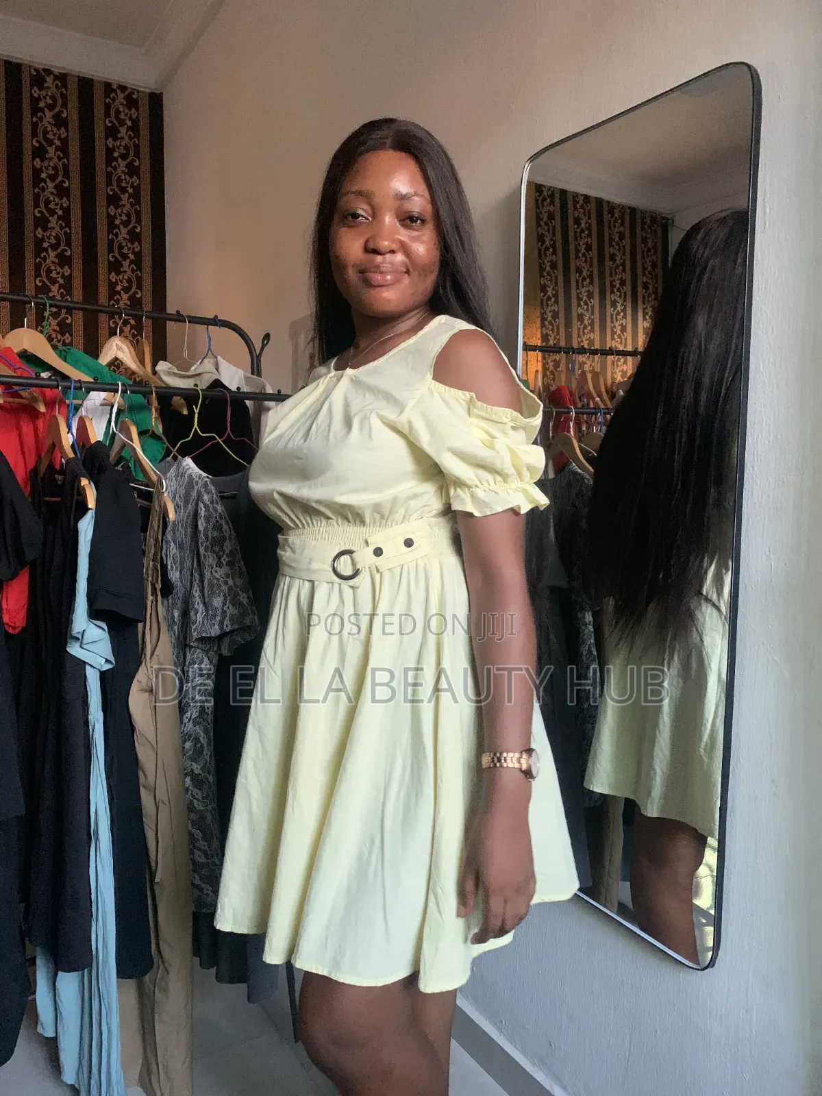 Cold-Shoulder Fit Flare Yellow Dress