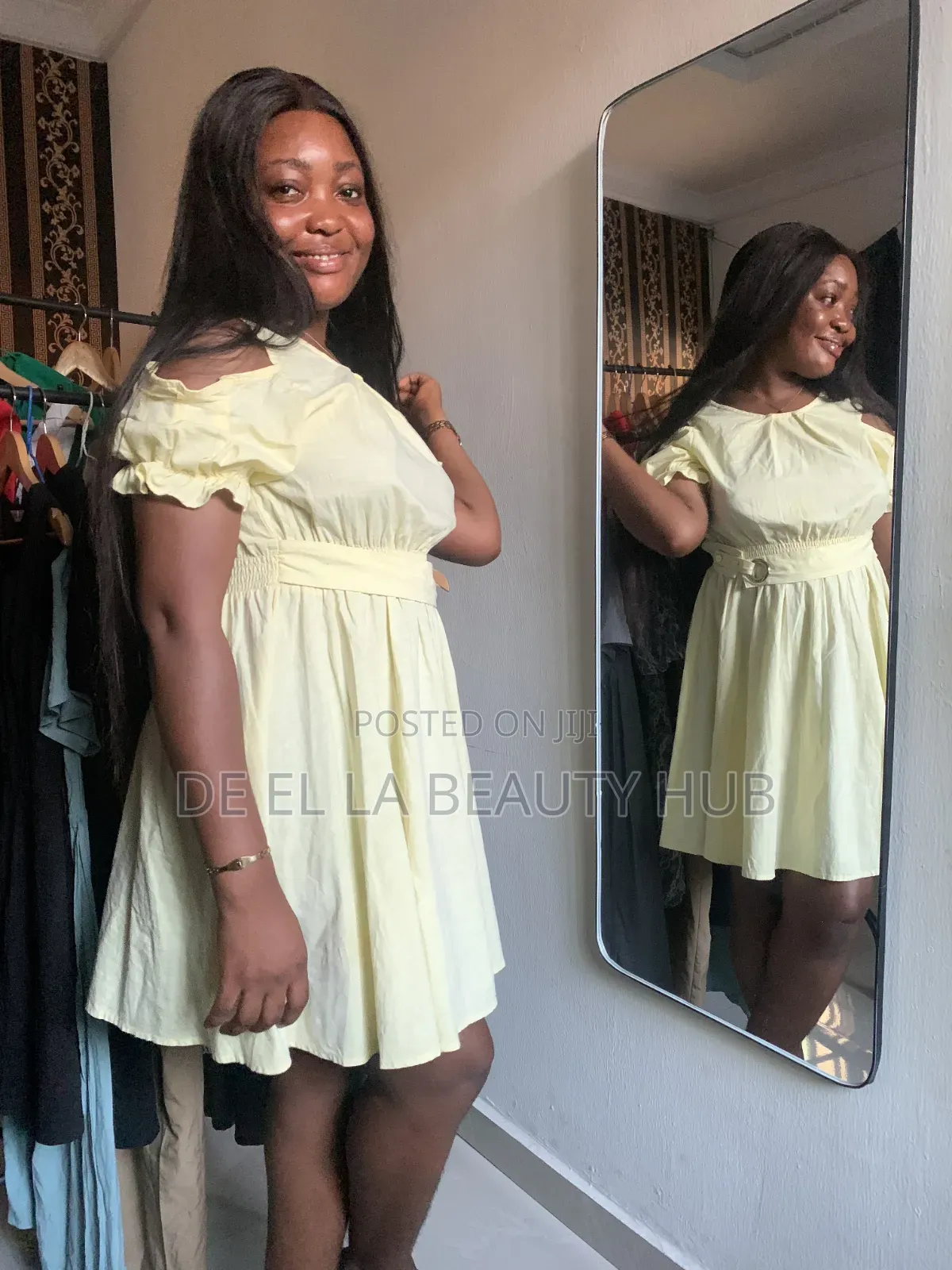 Cold-Shoulder Fit Flare Yellow Dress