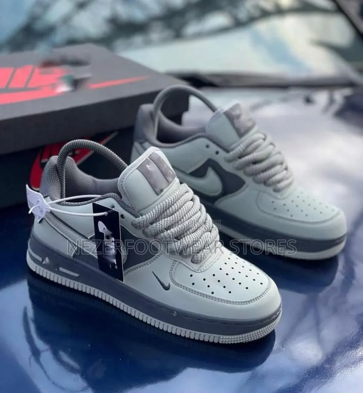 Best Quality Nike Airforce1 Swoosh Grey Chunky Sneakers.