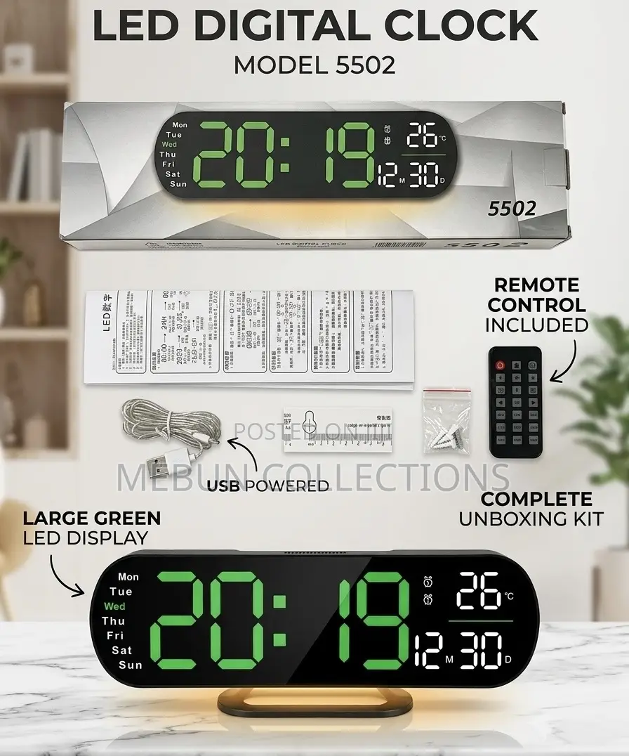 Large Led Digital Wall Clock With Remote