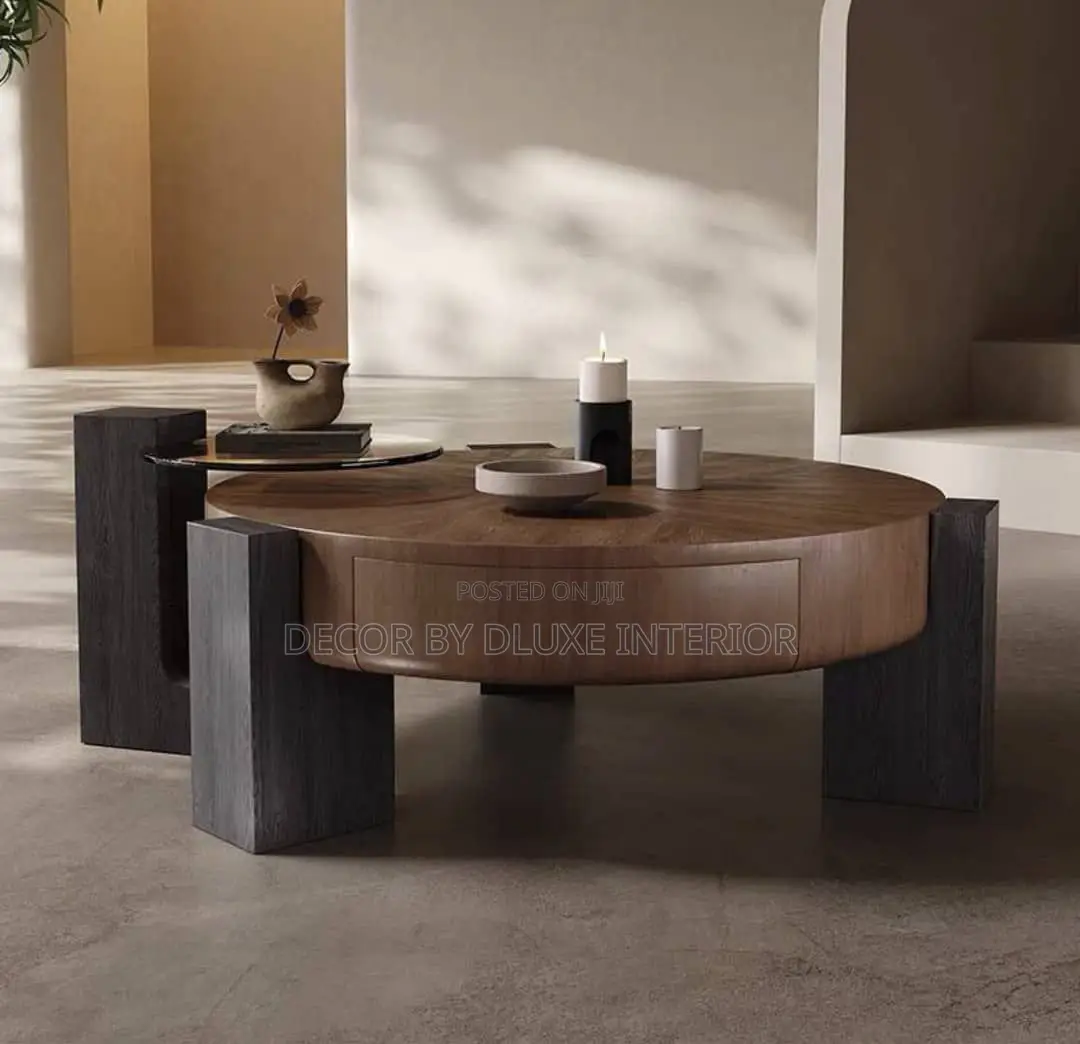 Italian Minimalism Medieval Style Walnut Round Coffee Table