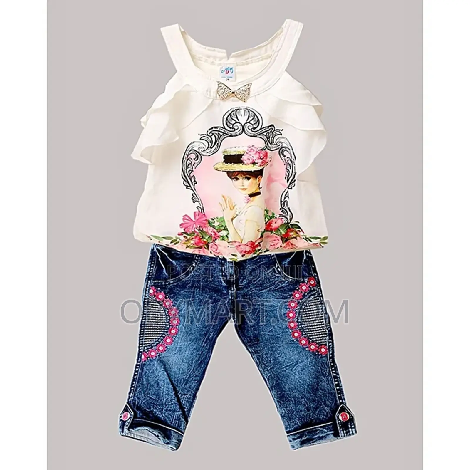 2 PCS Sleeveless Princess White Top and Half Jeans