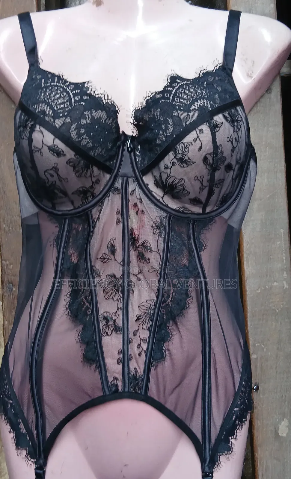 Size 34dd Sexy Black Lace Corset Bodysuit Garter Lingerie