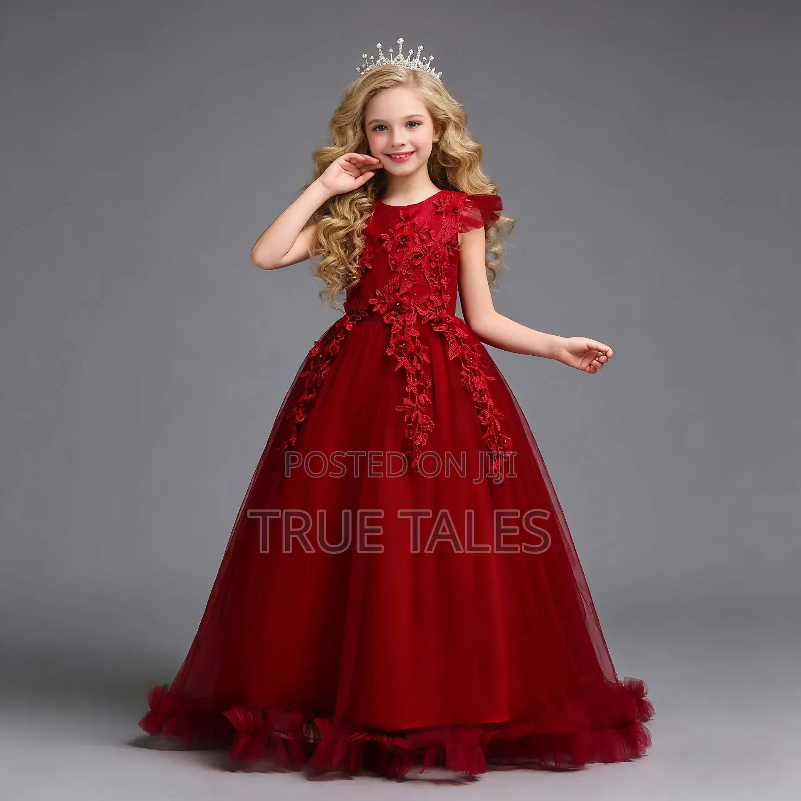 Girls Cap-Sleeves Cinderella Ball Gown Dress