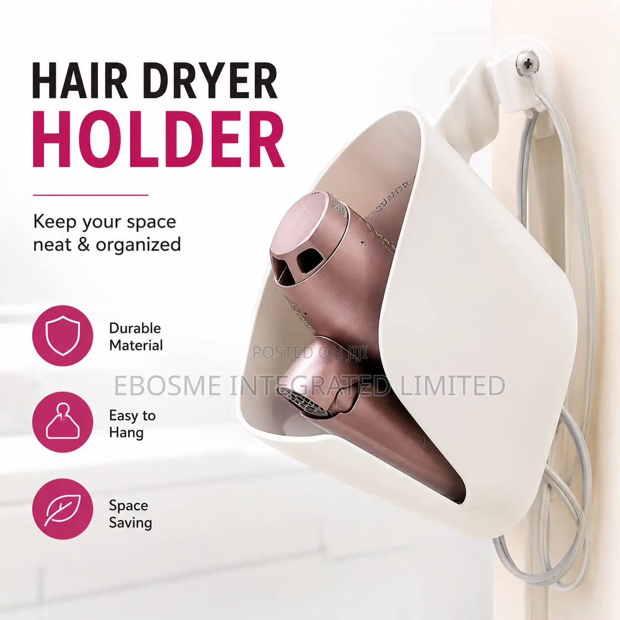 Hair Dryer Holder – Wall Mounted Storage Organizer