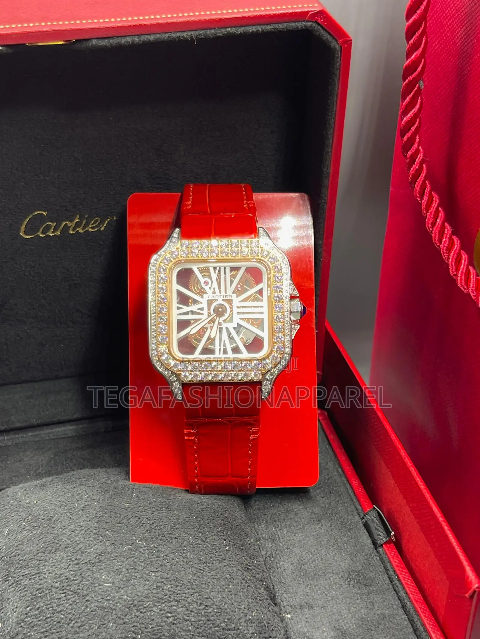 Cartier Santos Skeleton Face Stud Case Genuine Leather Watch