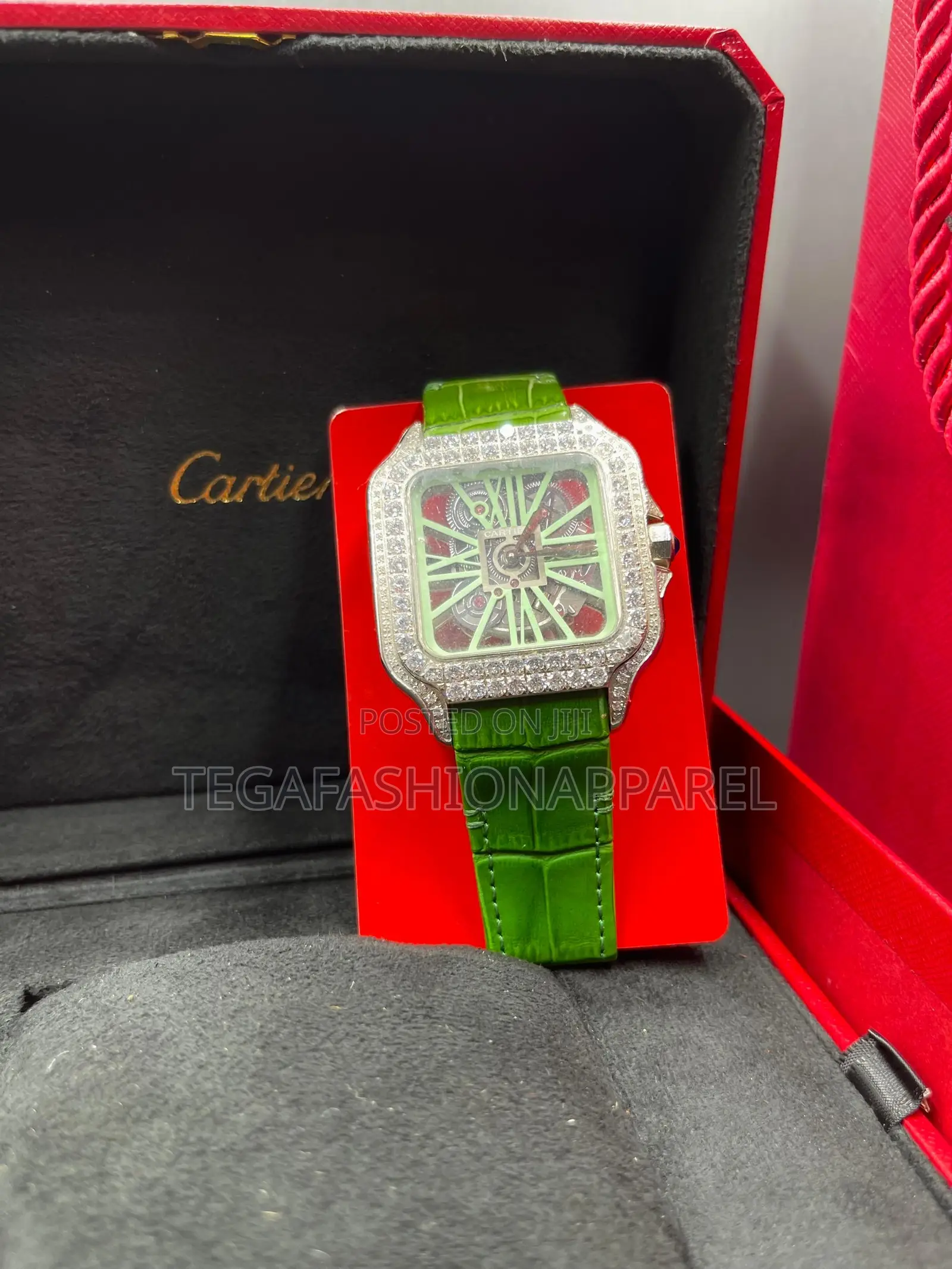 Cartier Santos Skeleton Face Stud Case Genuine Leather Watch