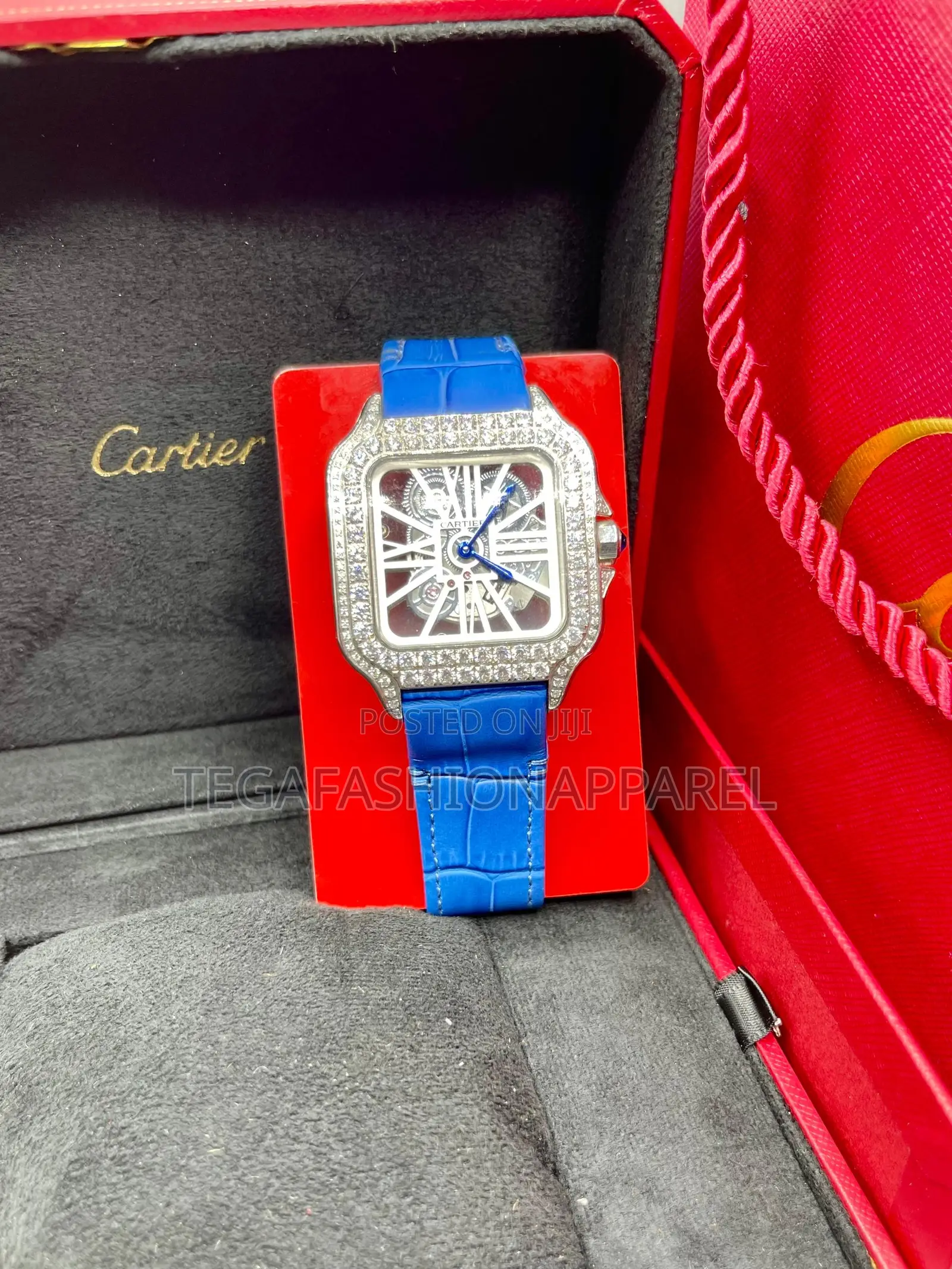 Cartier Santos Skeleton Face Stud Case Genuine Leather Watch
