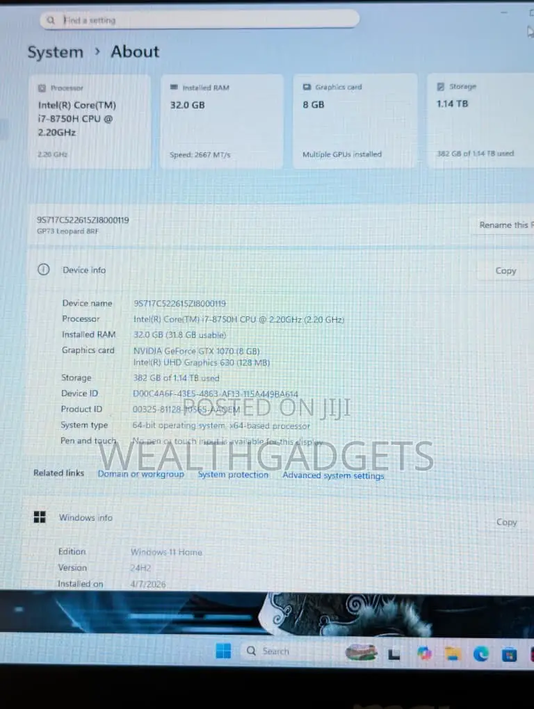 Laptop MSI GP73 Leopard 8RE 32GB Intel Core i7 SSHD+SSD 256GB
