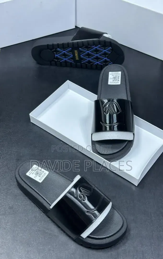 Quality Original Armani Leather Unisex Slide Black