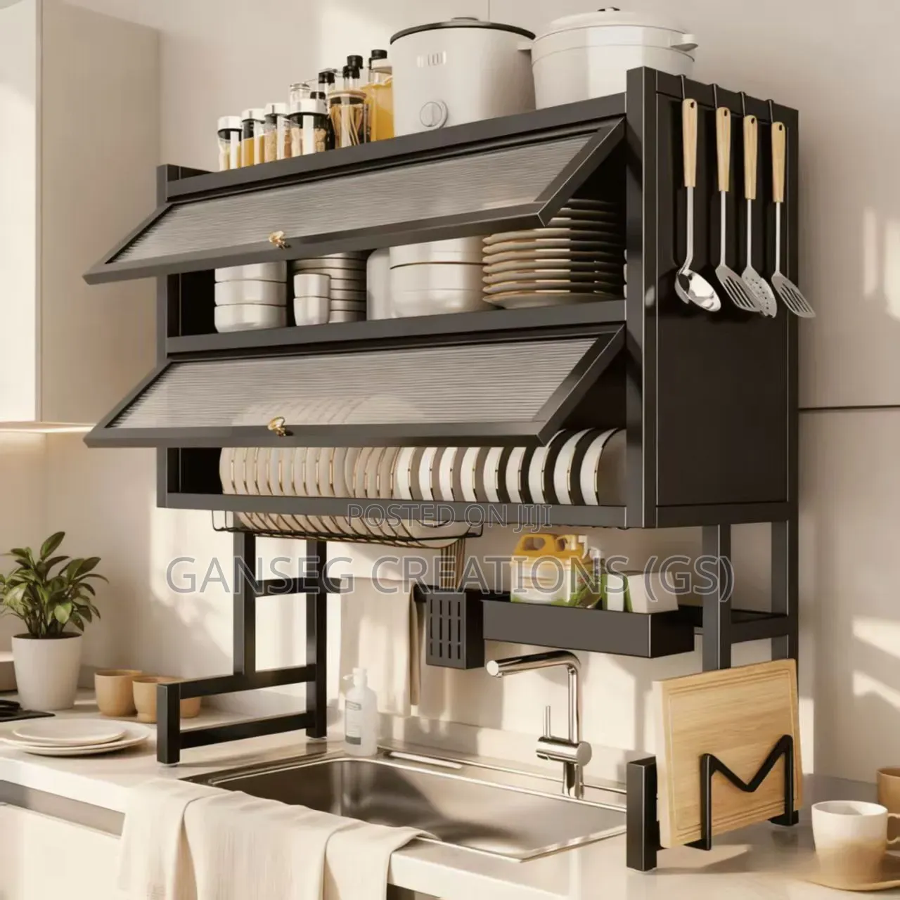 Kitchen Sink Storage Rack, Dish Rack, Dustproof Cabinet With Doors.