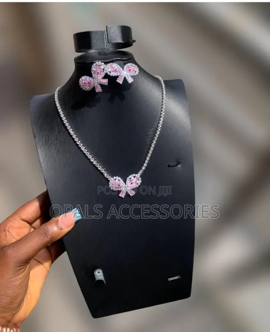 Charming Crystal Bow Tennis Necklace Earring Set