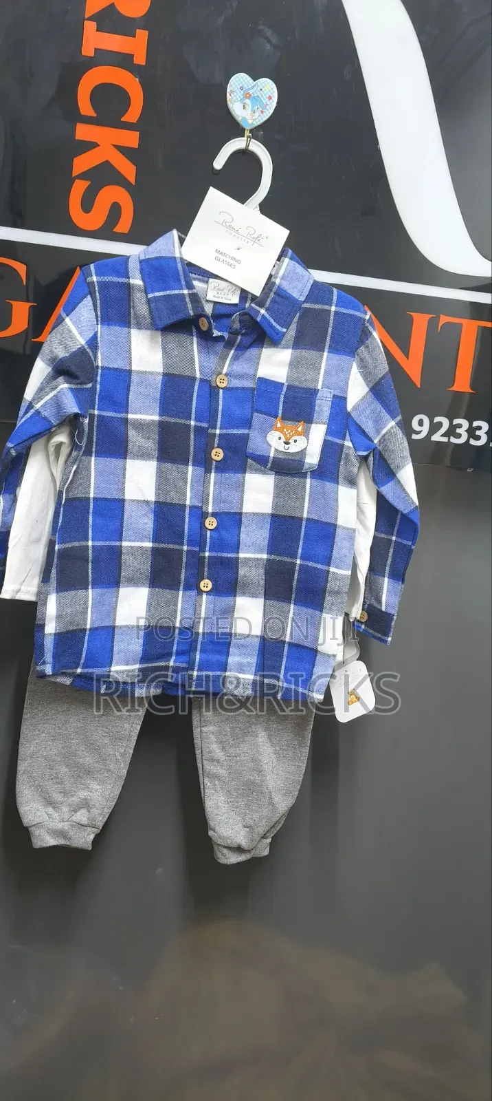 Rene Rofe Toddler Blue Plaid Flannel Joggers Outfit Set