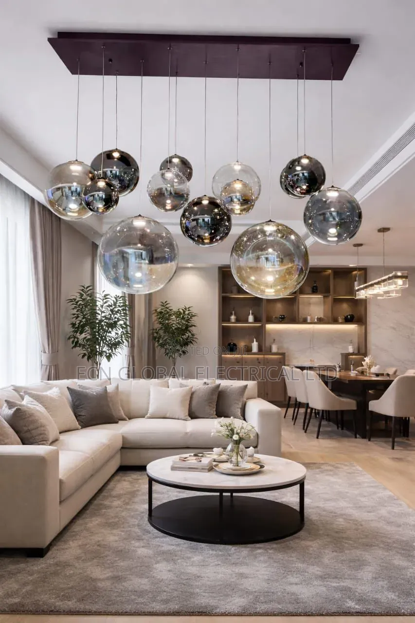 Modern Smoky Gray Bubbled-Shape Glass Chandelier