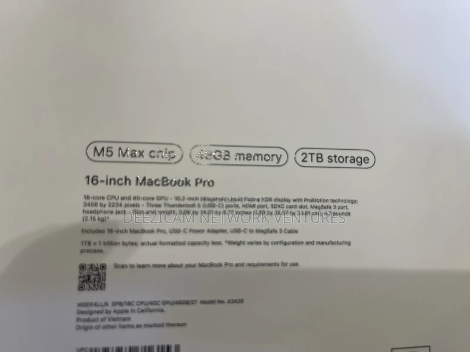 New Laptop Apple MacBook Pro 2026 M5 Max 48GB Apple M5 Max SSD 2T