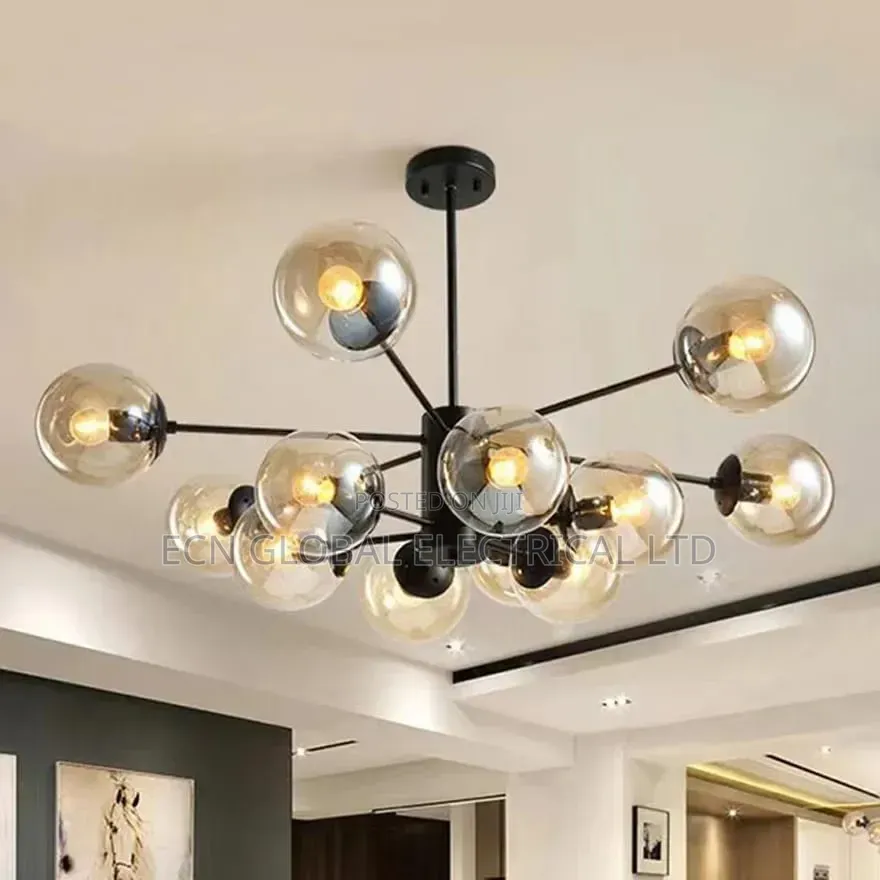 Modern Mid-Century Sputnik Glass Globe Chandelier.