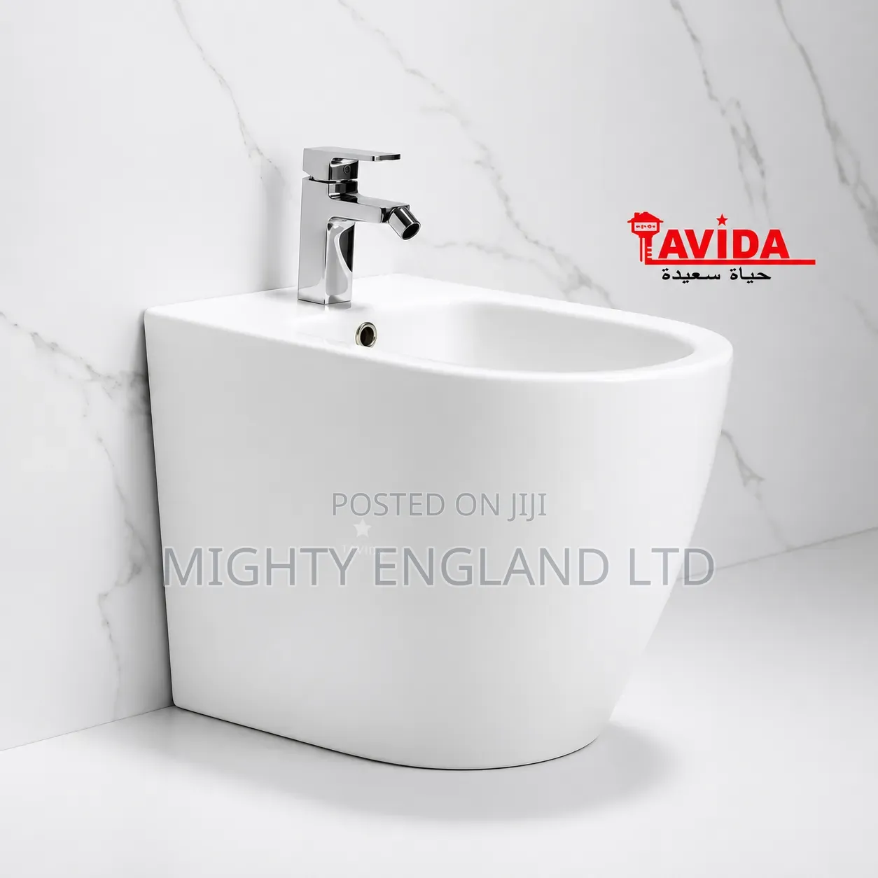 Wall-Mounted Bidet With a Design in Glossy White Ceramic