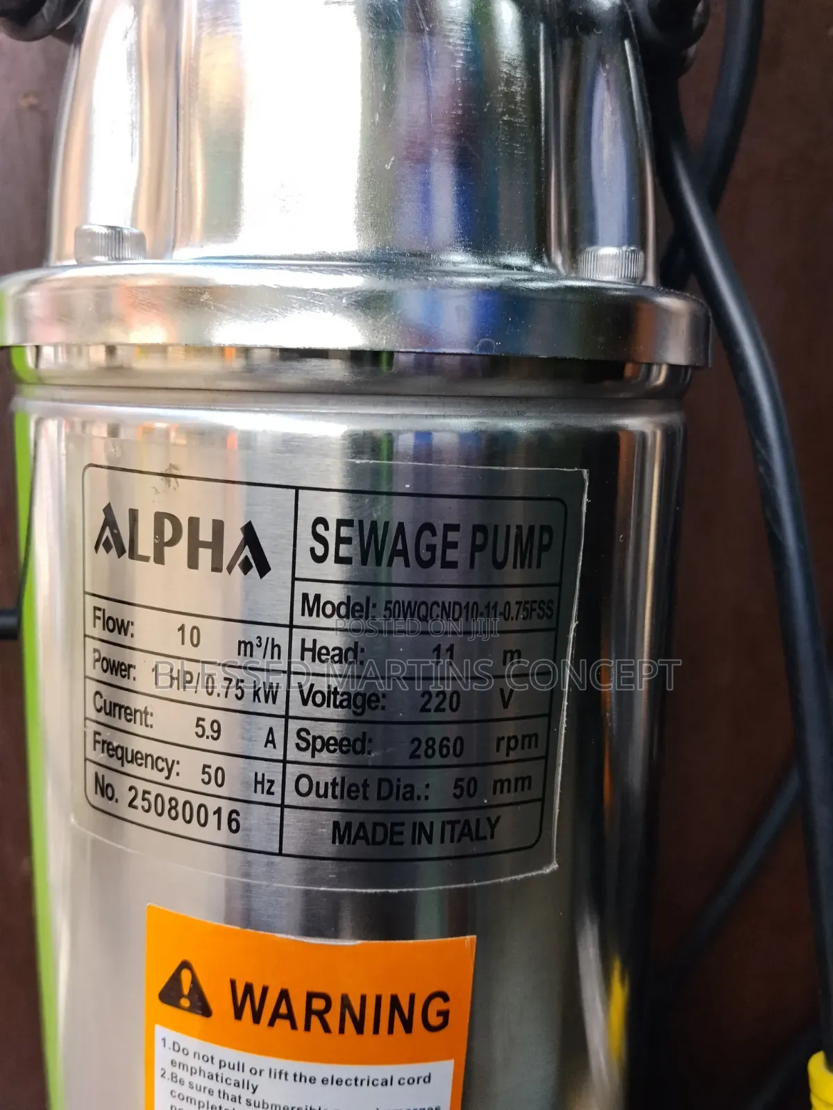 1hp Italian Stainless Sewage Submersible Pump With Grinder.100% Copper