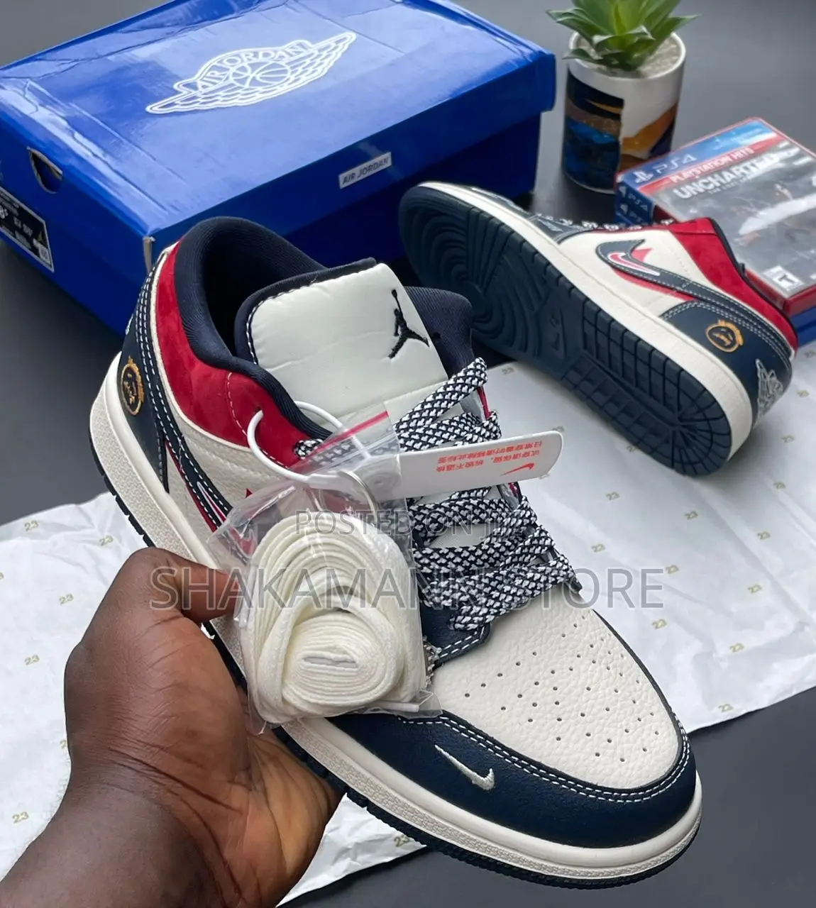 Original Air Jordan 1 Low Blue and White Red Accents