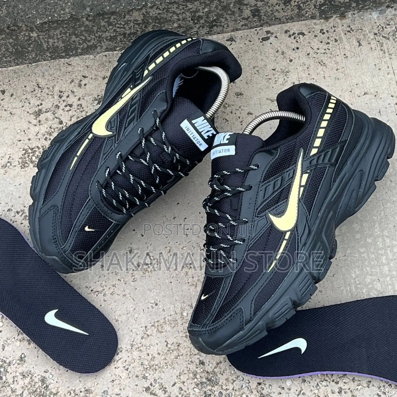 Nike Initiator Triple Black Yellow Swoosh—Accents Yellow
