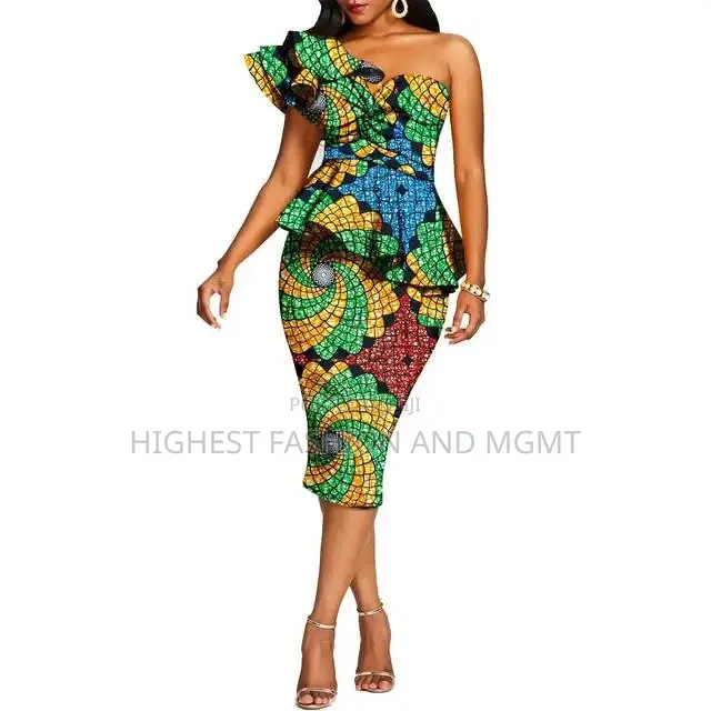 One Shoulder Off Print Dress