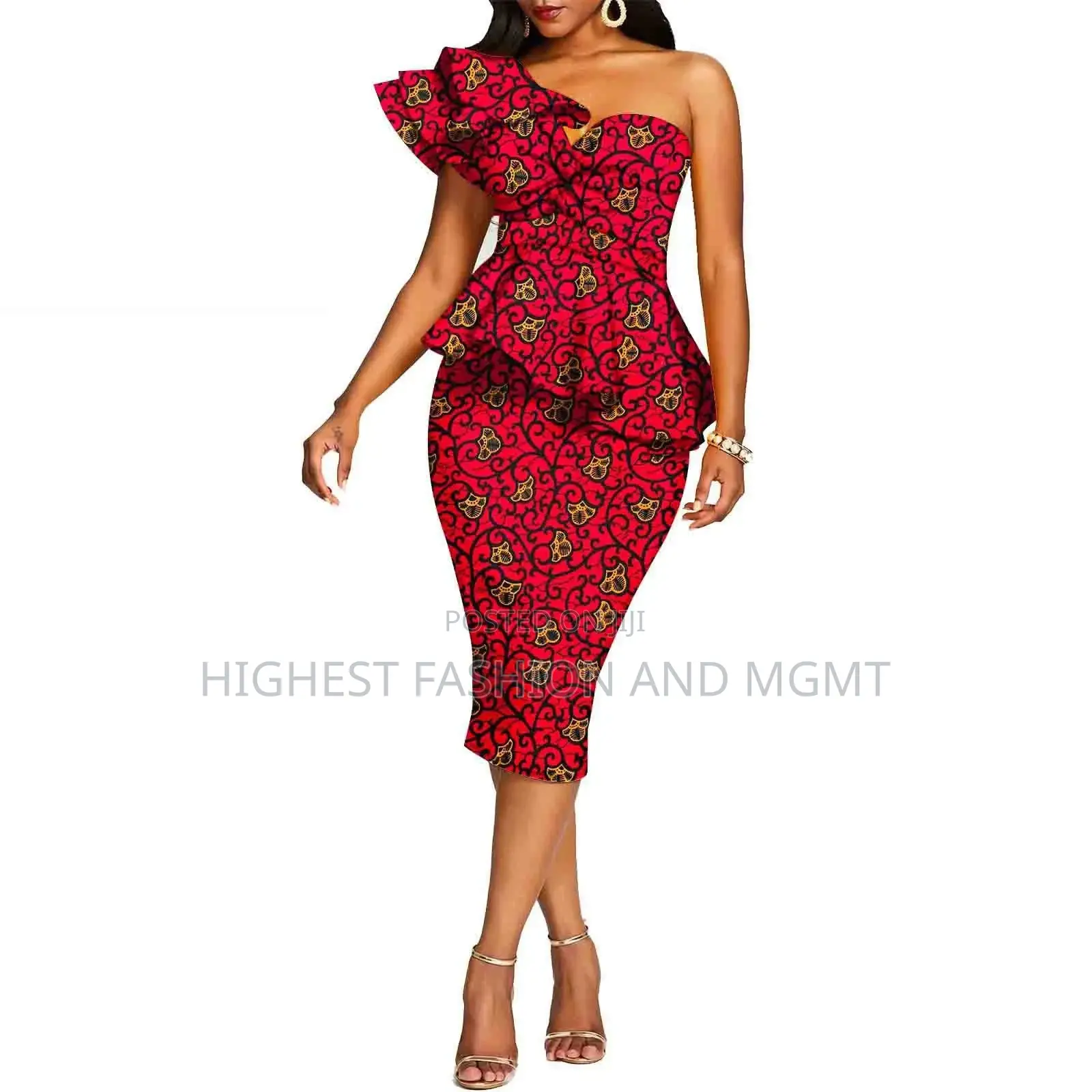 One Shoulder Off Print Dress