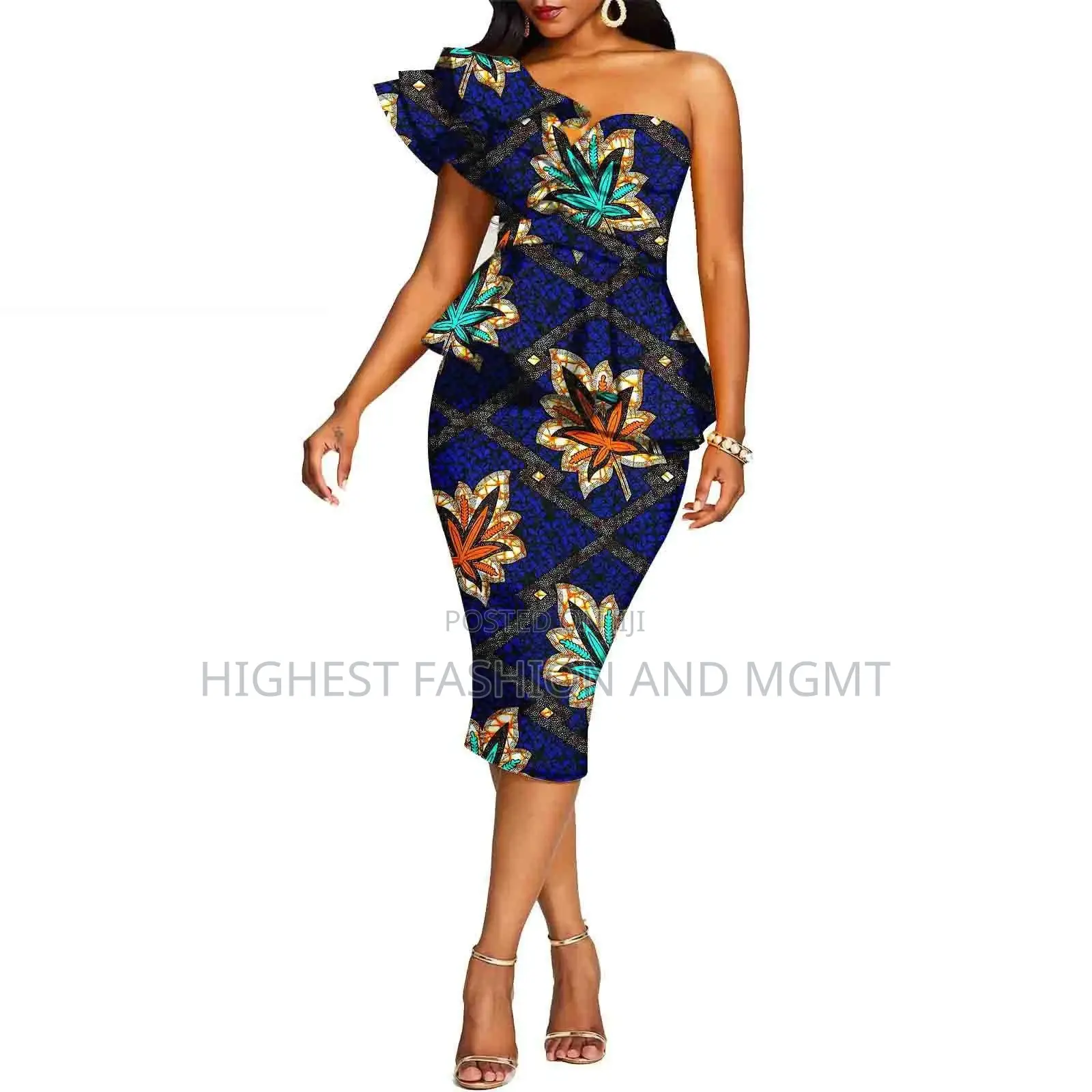 One Shoulder Off Print Dress