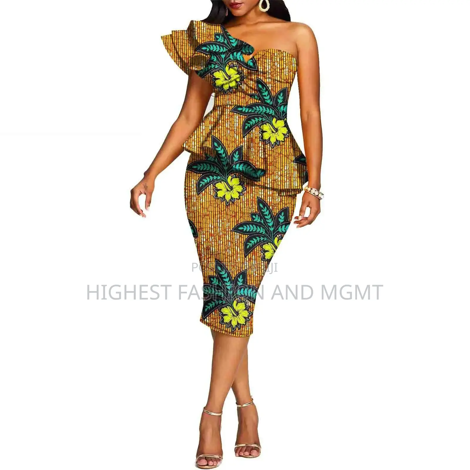 One Shoulder Off Print Dress