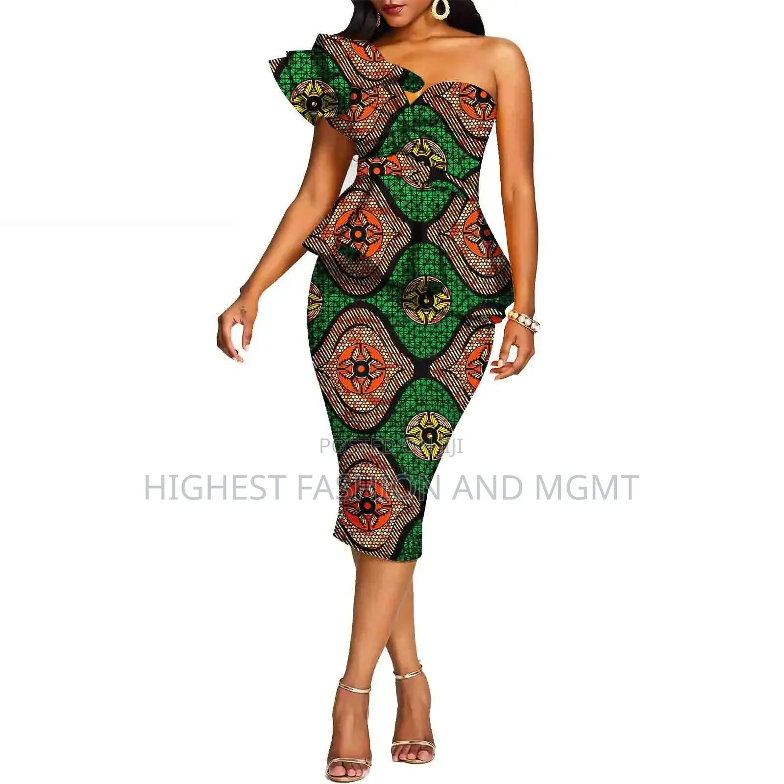 One Shoulder Off Print Dress