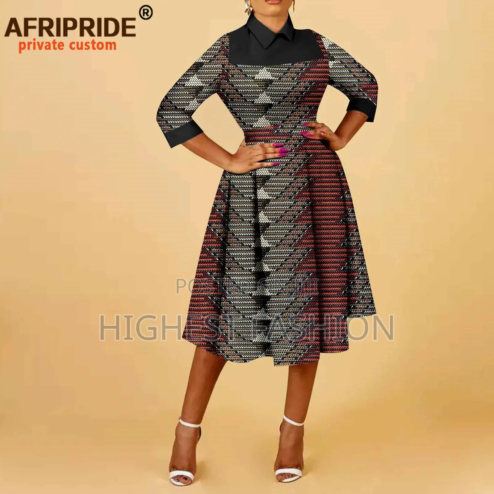 Collar Sleeve Print Dress