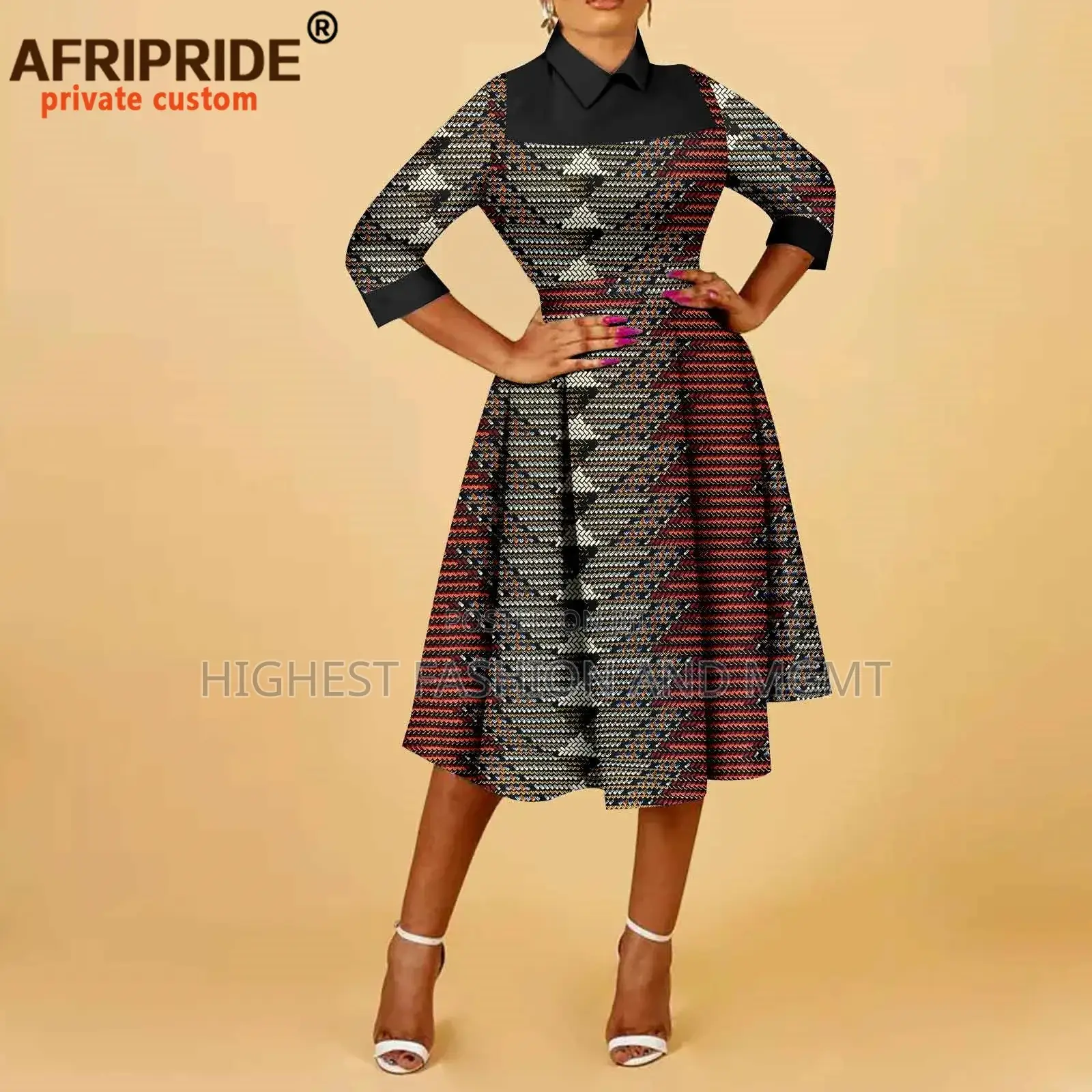 Collar Sleeve Print Dress