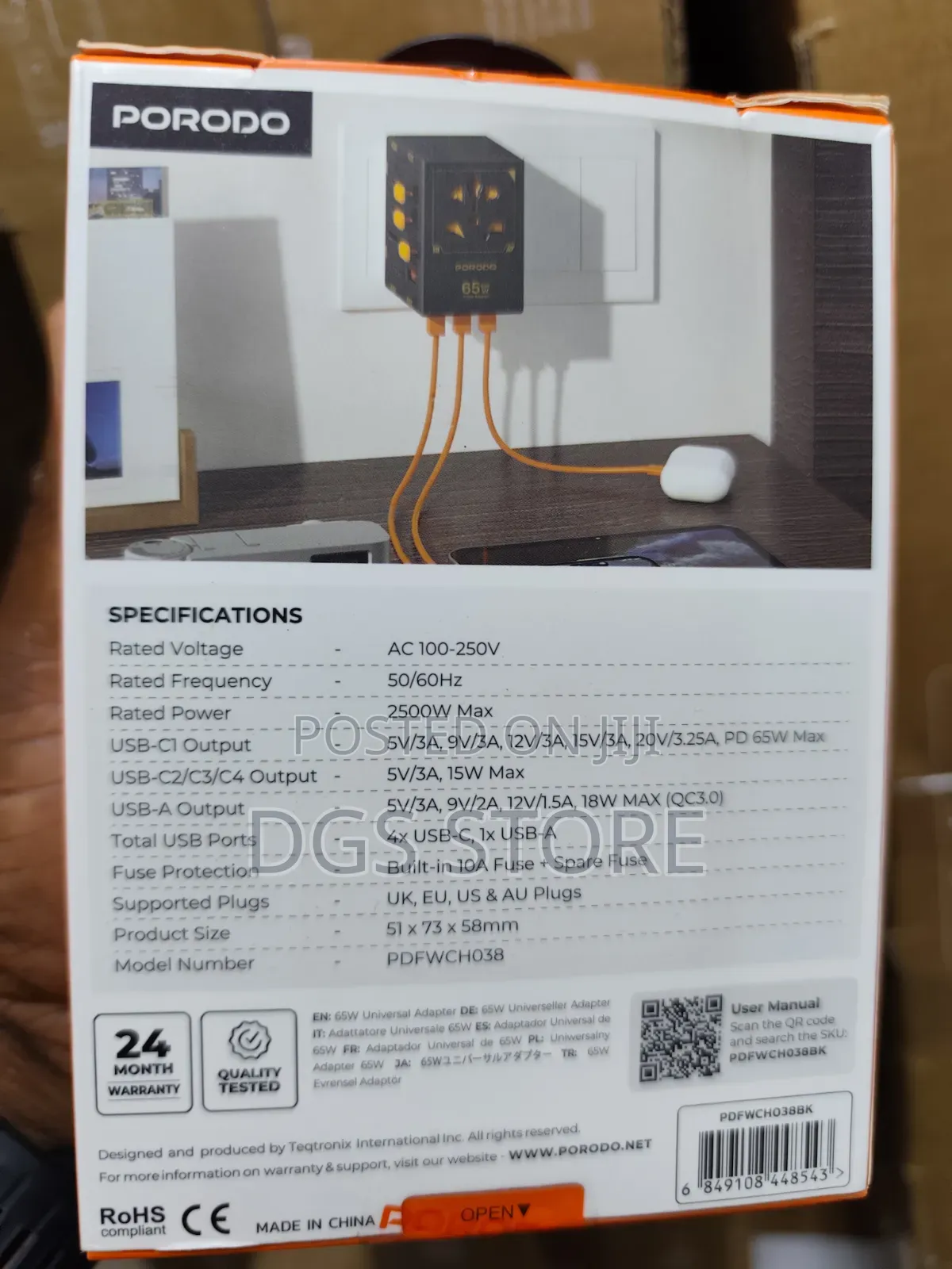 Porodo 5 Port Travel Block Pd 65w Gan Universal Charger