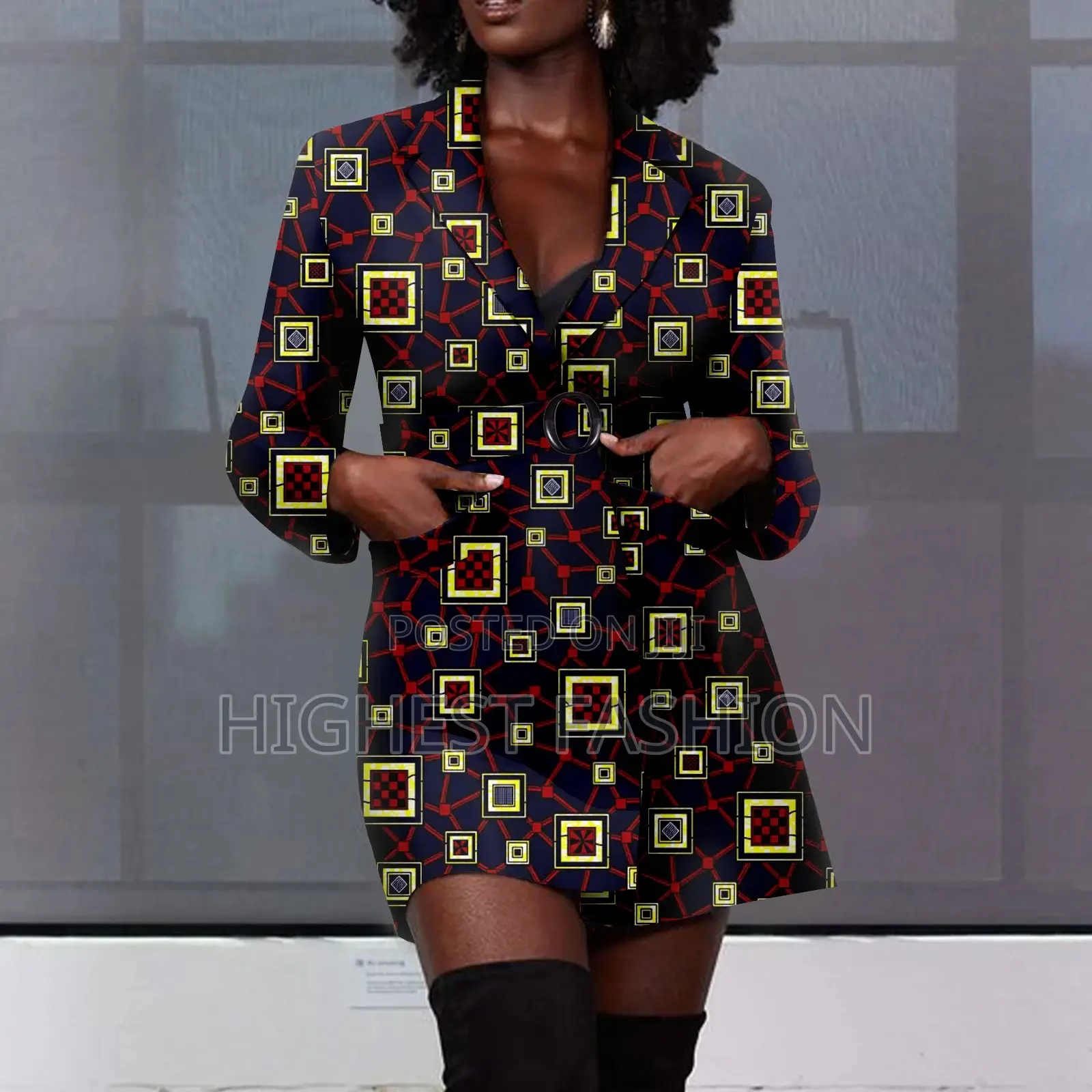 Belt Tweed Ankara Jacket