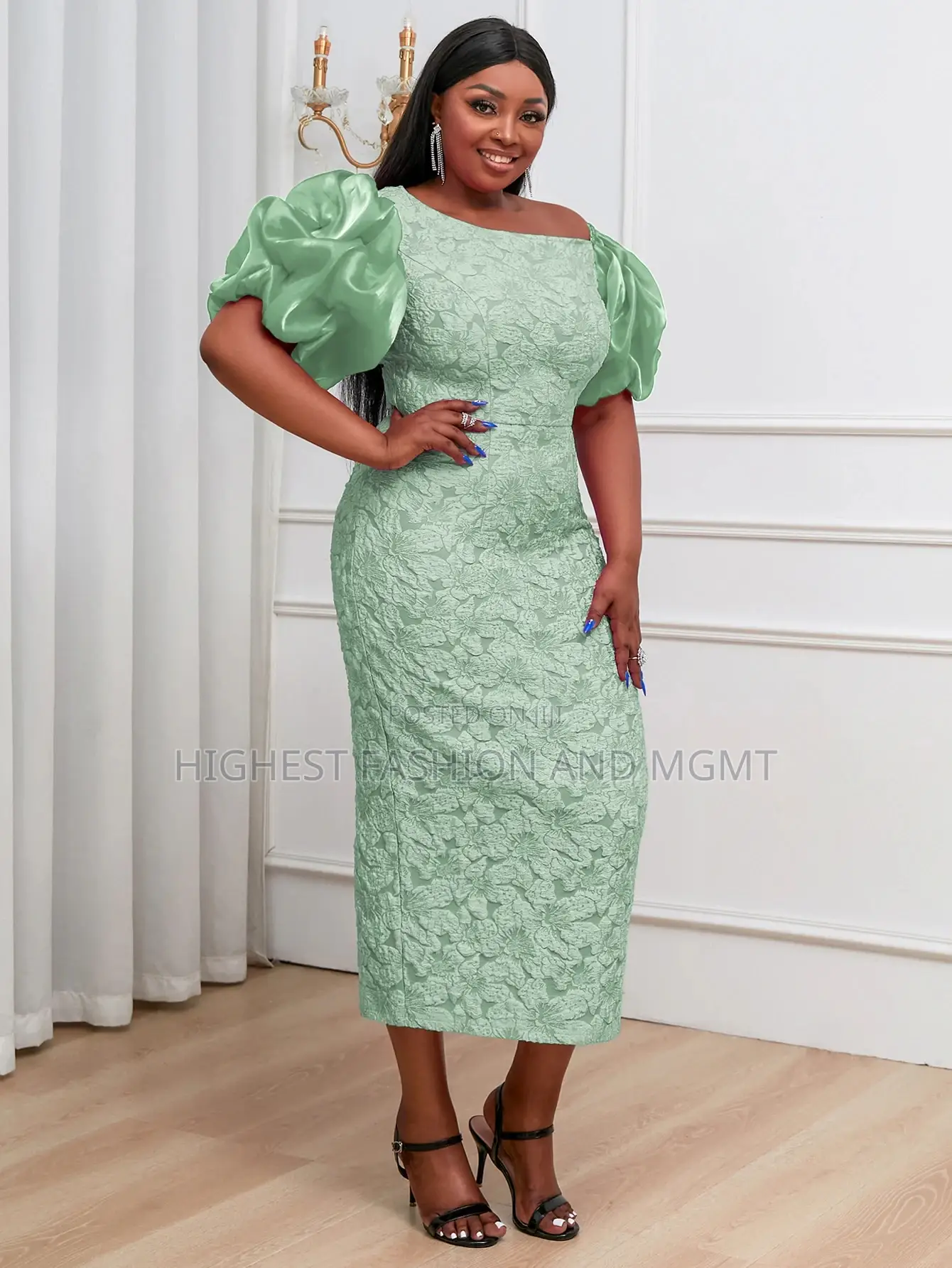 Cold Shoulder Short Puff Sleeve Dress