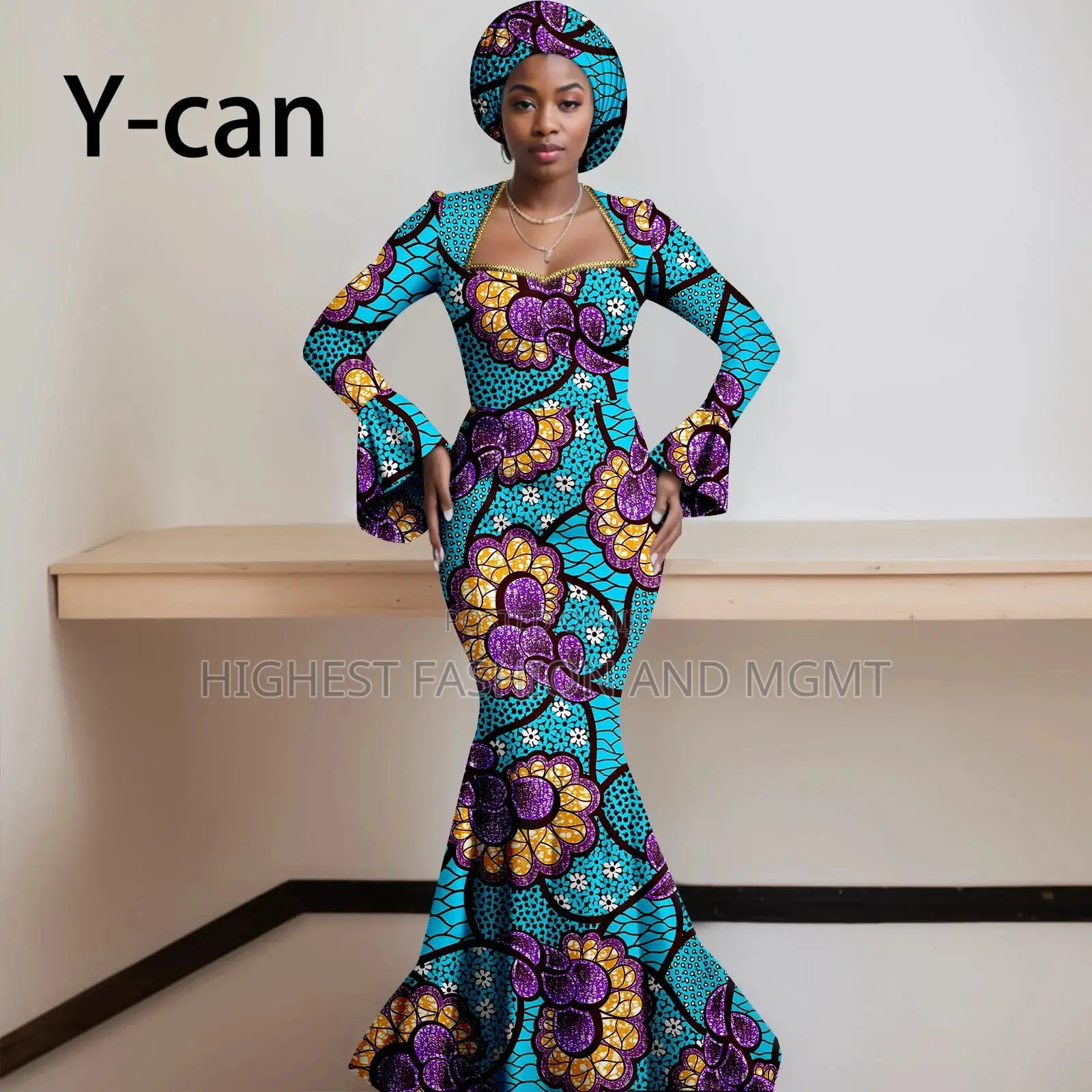 Puff Sheer Sleeve Layered Print Dress