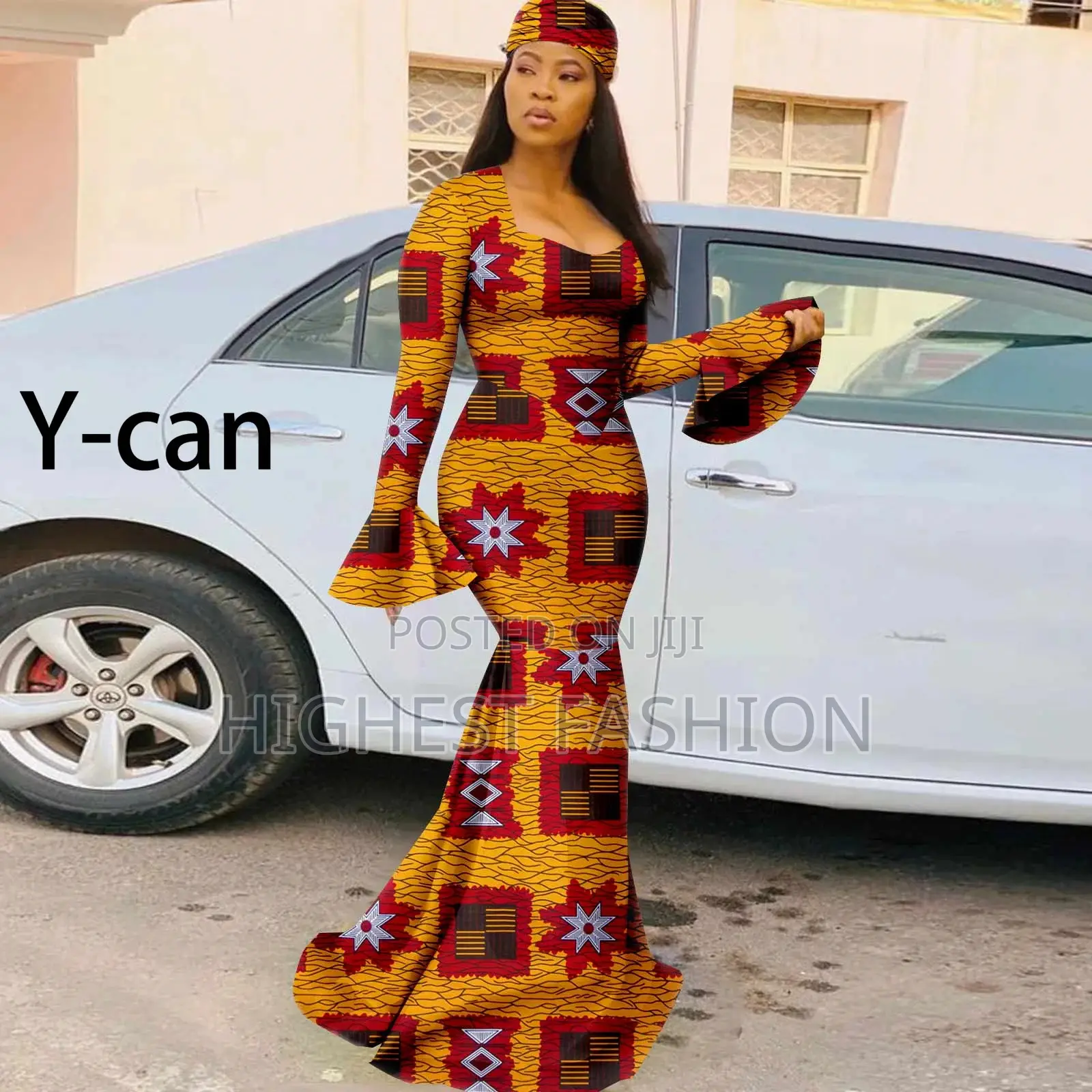 Long Flare Sleeve Ankara Dress