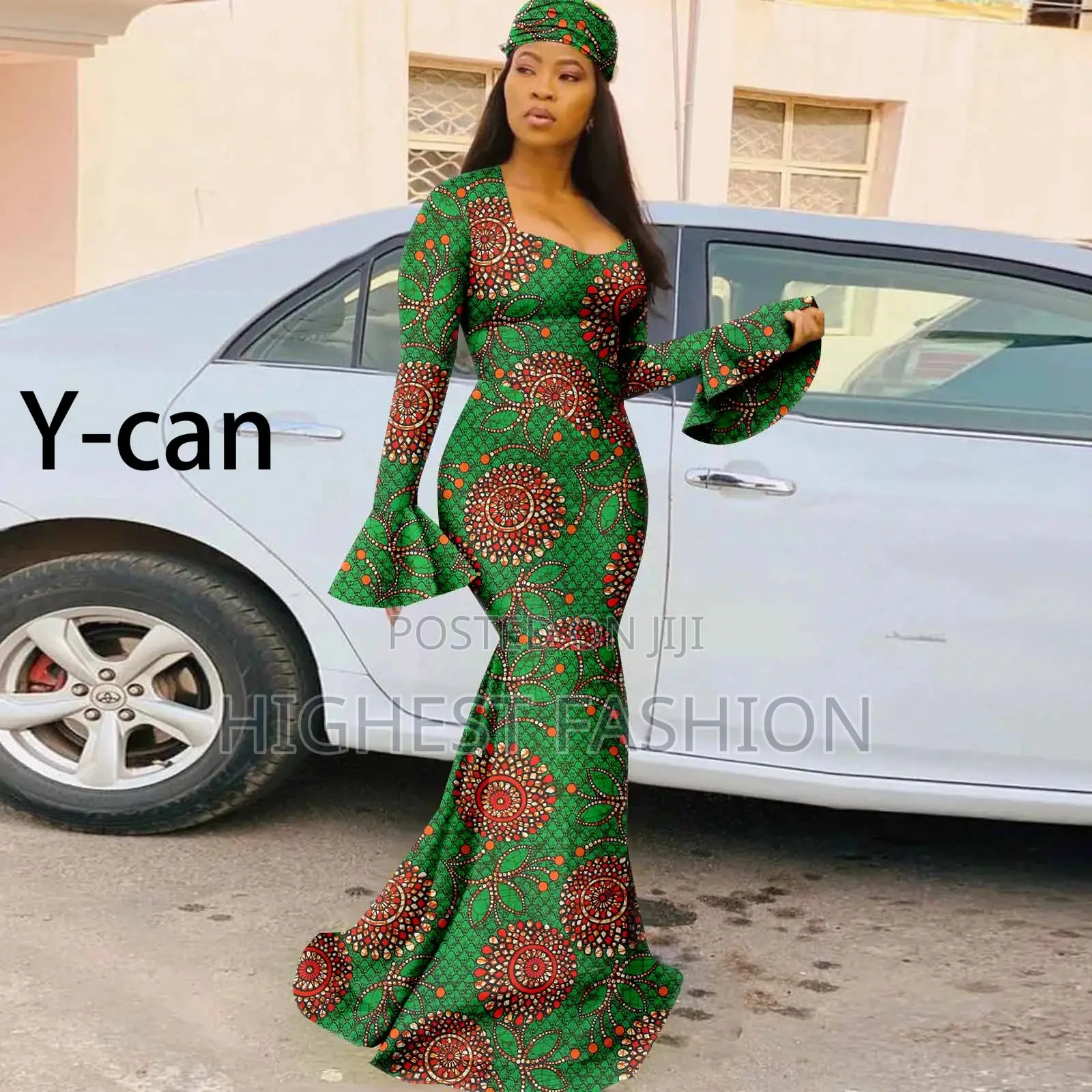Long Flare Sleeve Ankara Dress