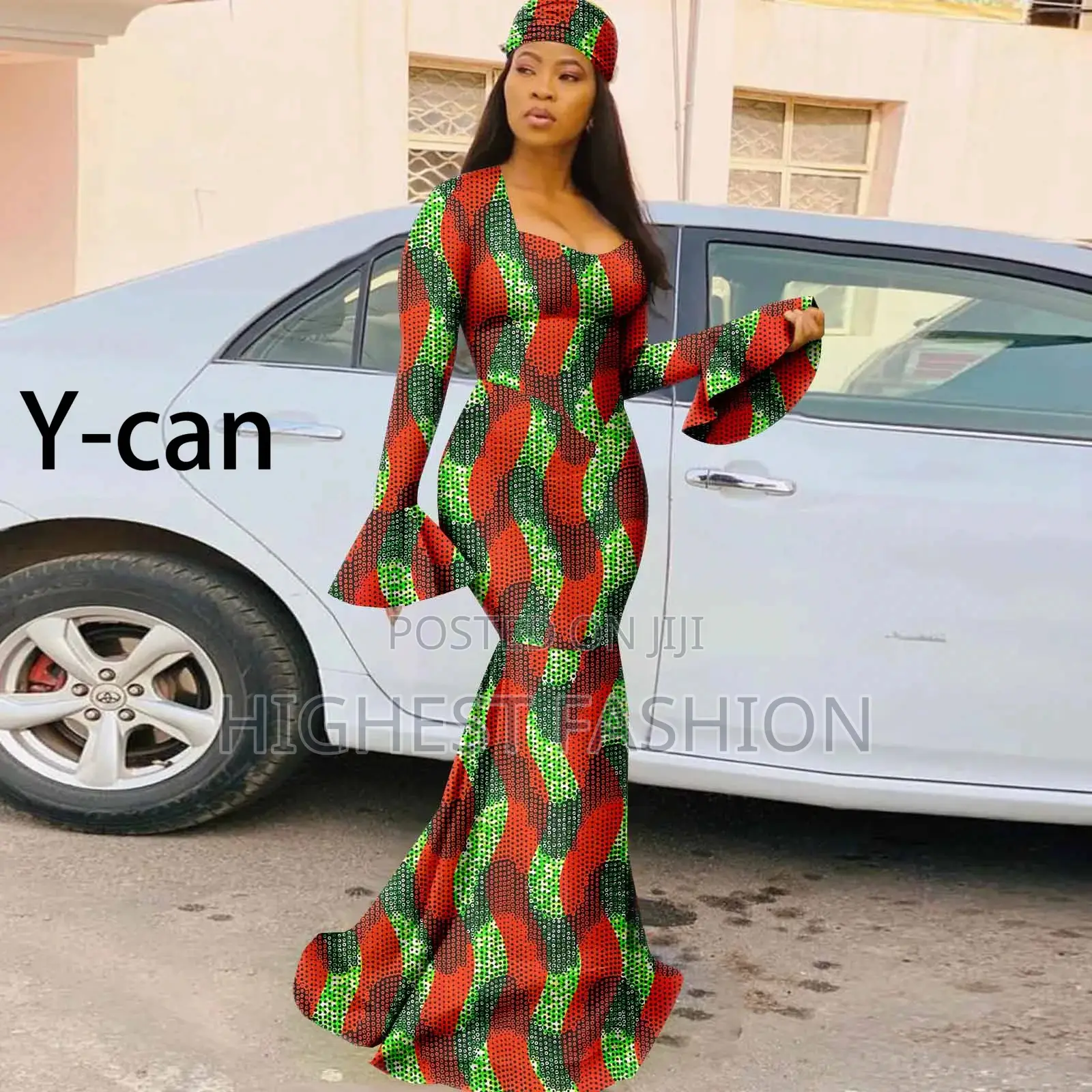 Long Flare Sleeve Ankara Dress