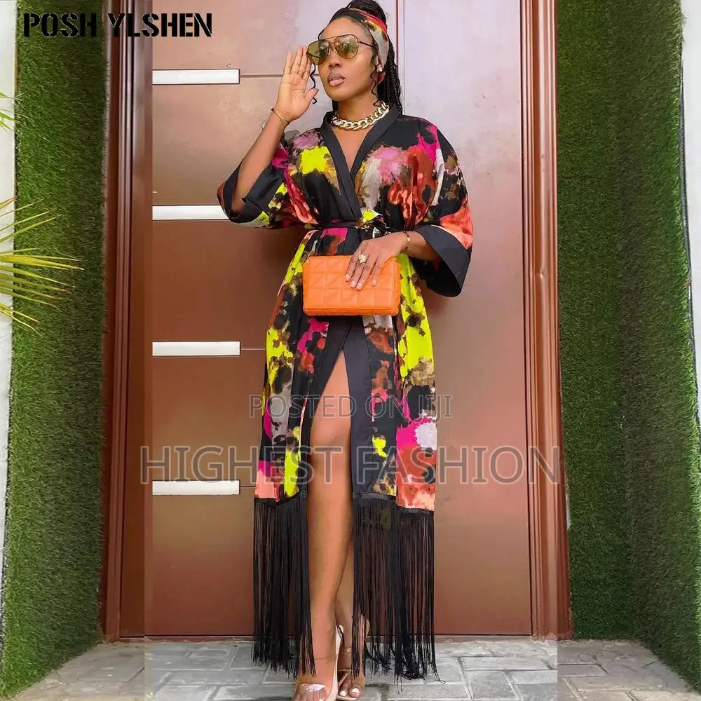 Fringes Print Kimono Dress