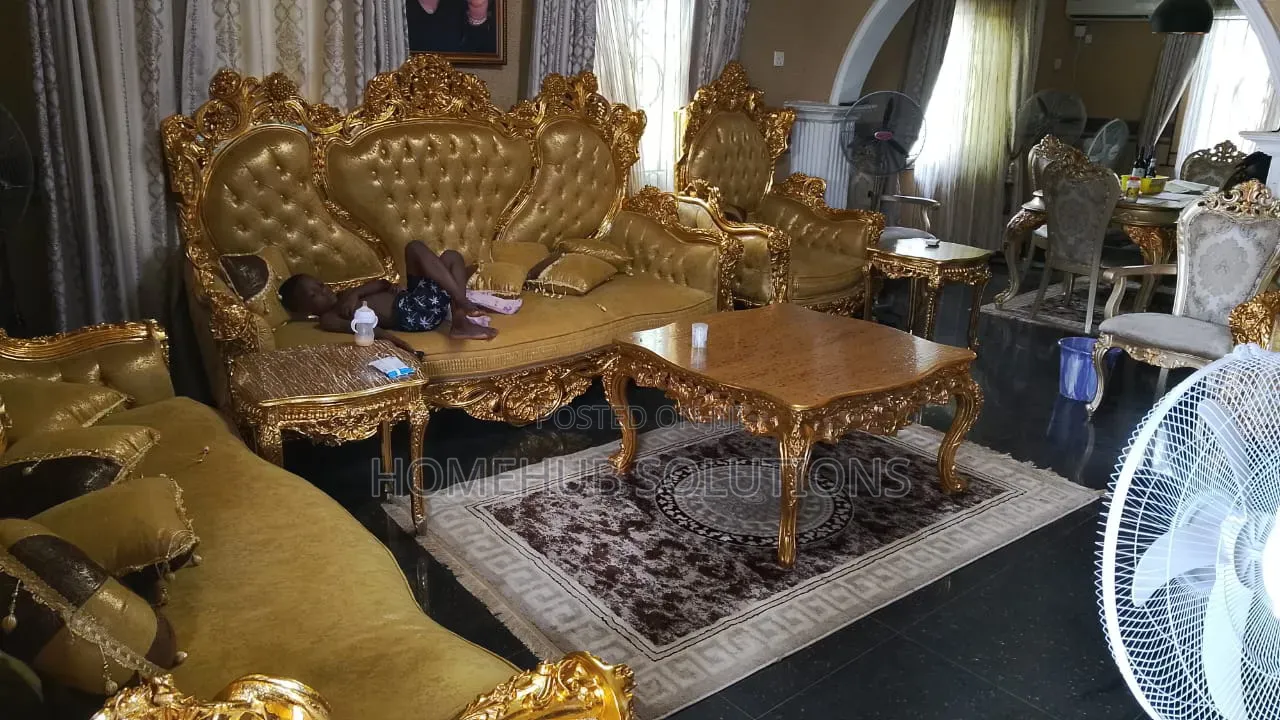 7 Seaters Royal Chair With Table and One Stool and Dining Table Set