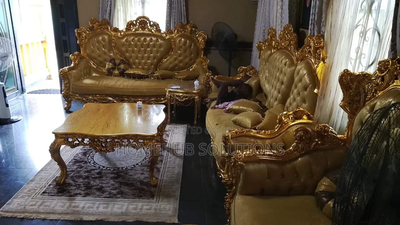 7 Seaters Royal Chair With Table and One Stool and Dining Table Set