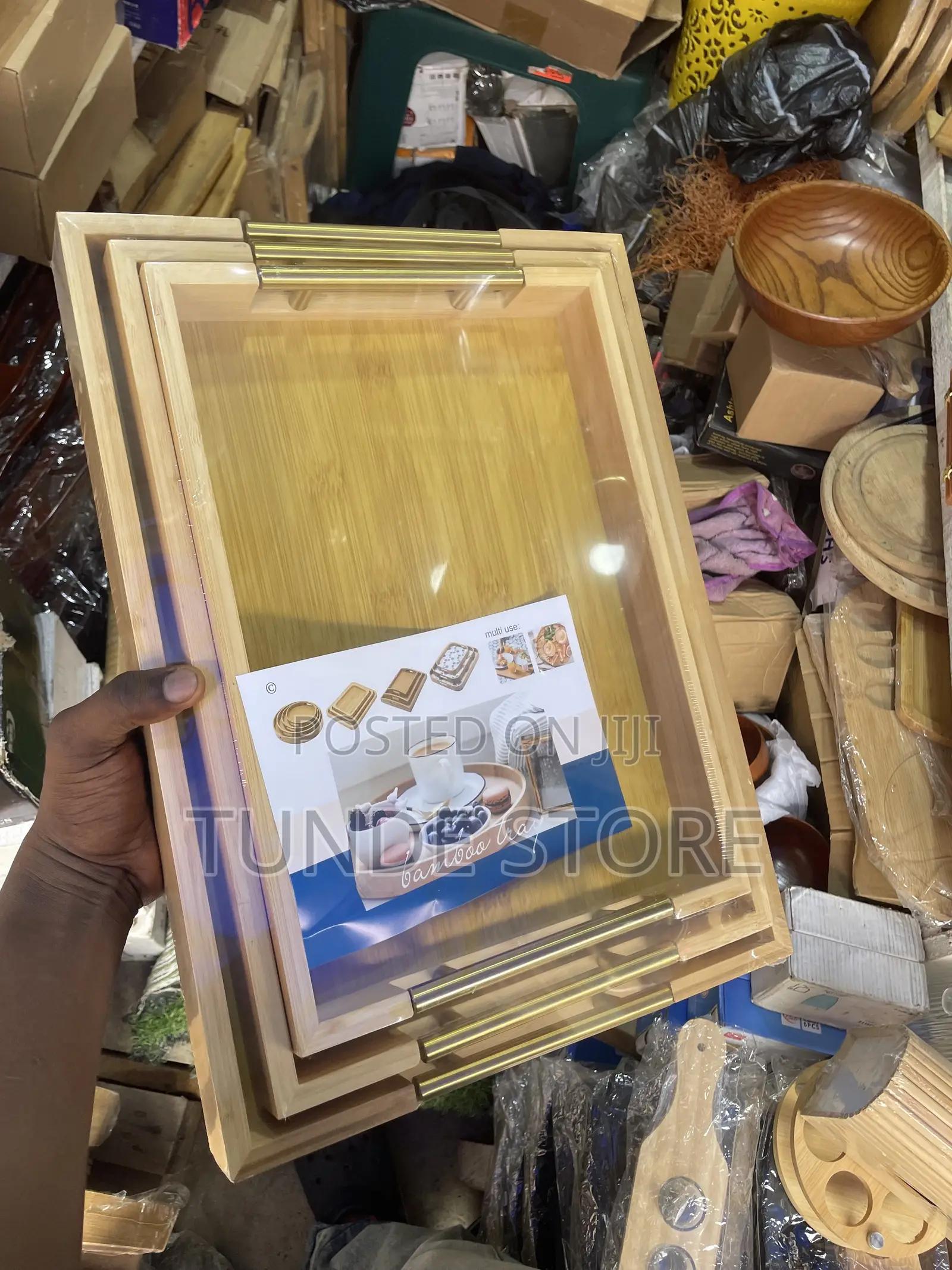 Wooden Tray With Golden Handle